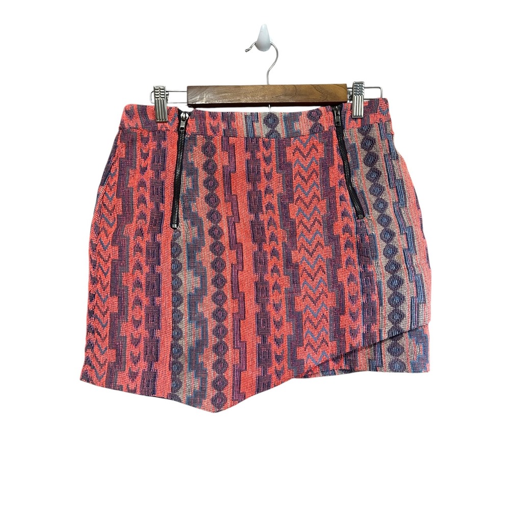 Miss Me Coral Purple Mini Skirt‎ Women's Size M Asymmetrical Aztec Print